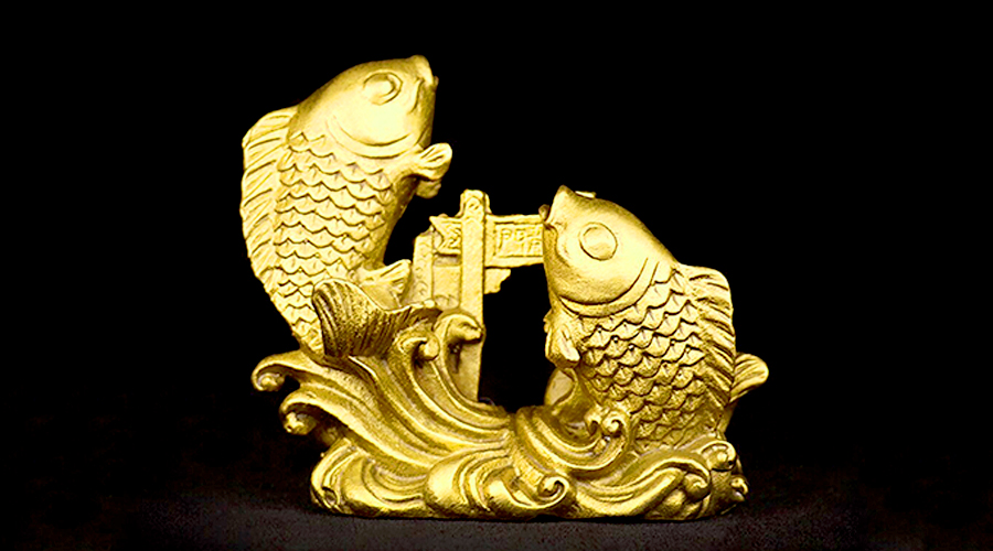 Golden Double Dragon Carps Crossing Dragon Gate